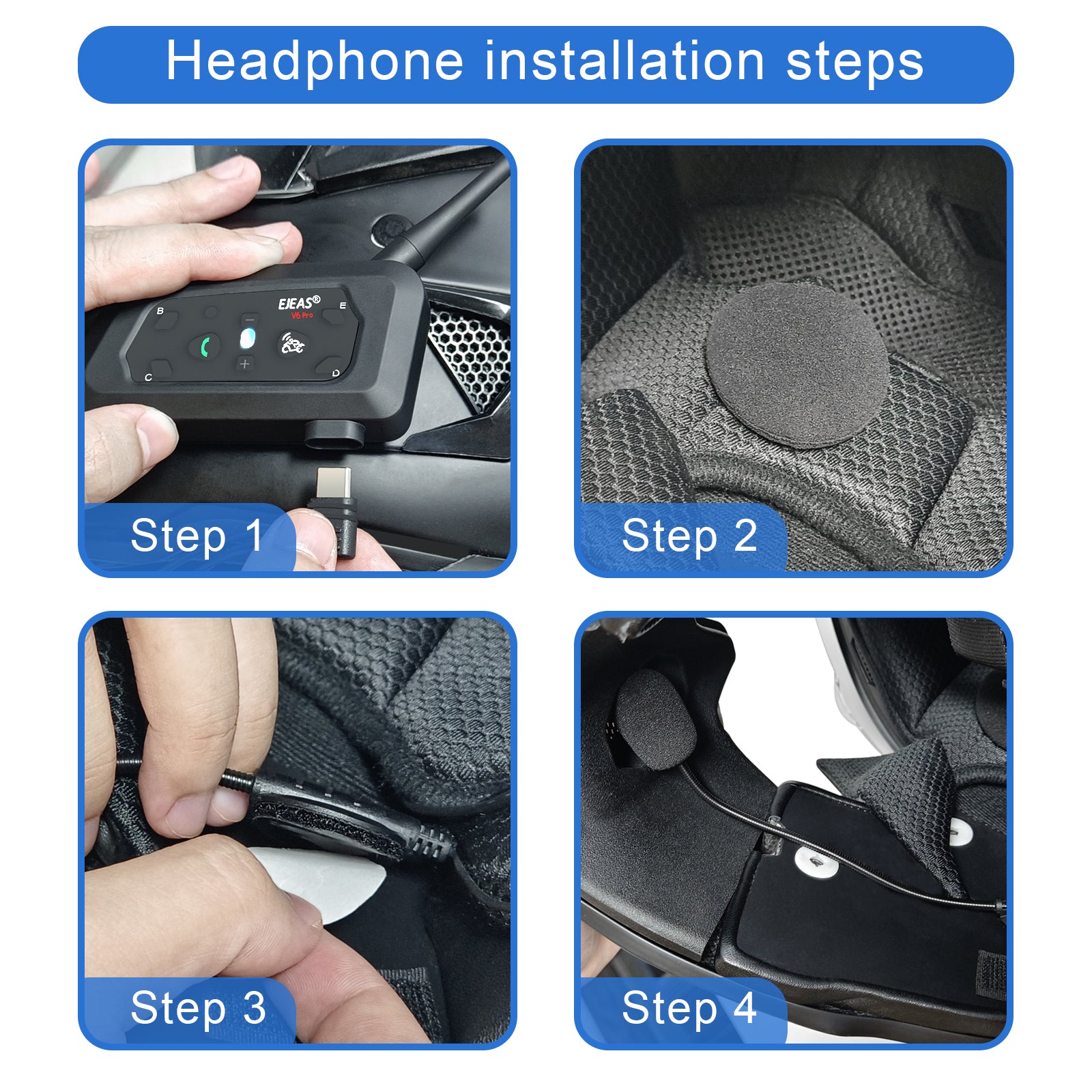 EJEAS V6 Pro Motorcycle Bluetooth Headset, high quality 2 Riders Intercom Bluetooth 5.1 Helme