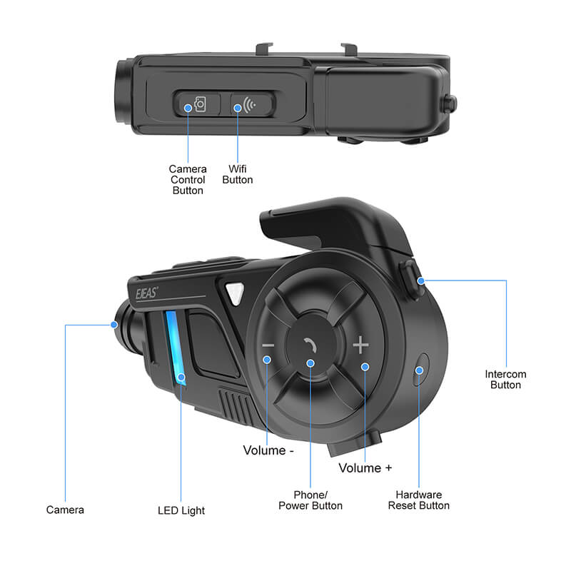 EJEAS K1, K1PRO, K1PRO+_2-IN-1 cuffia interfono mesh per moto e registratore per casco