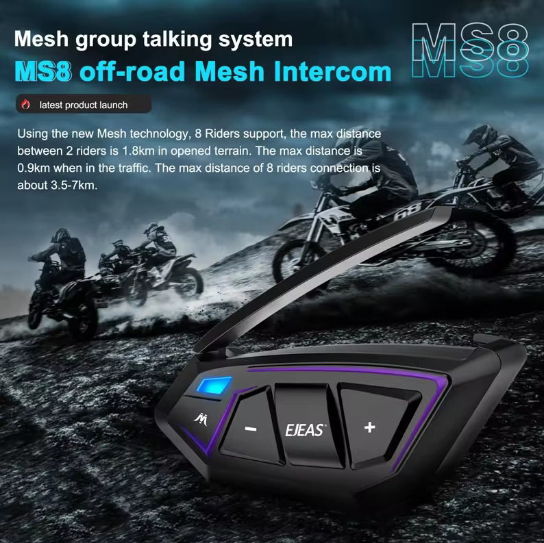 EJEAS MS8 2PCS Interphone en maille pour moto avec télécommande