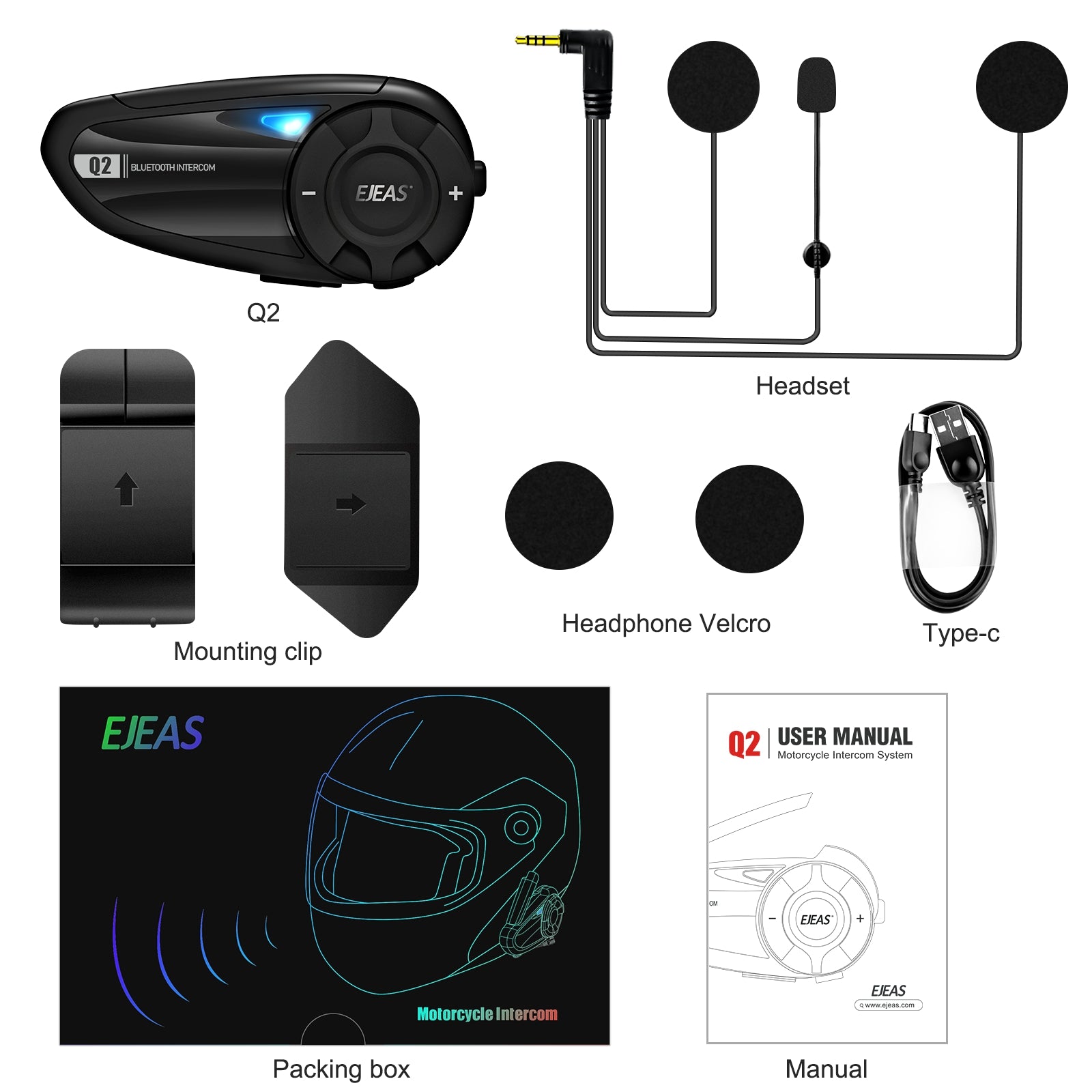 EJEAS Q2 Bluetooth Intercom mit EUC