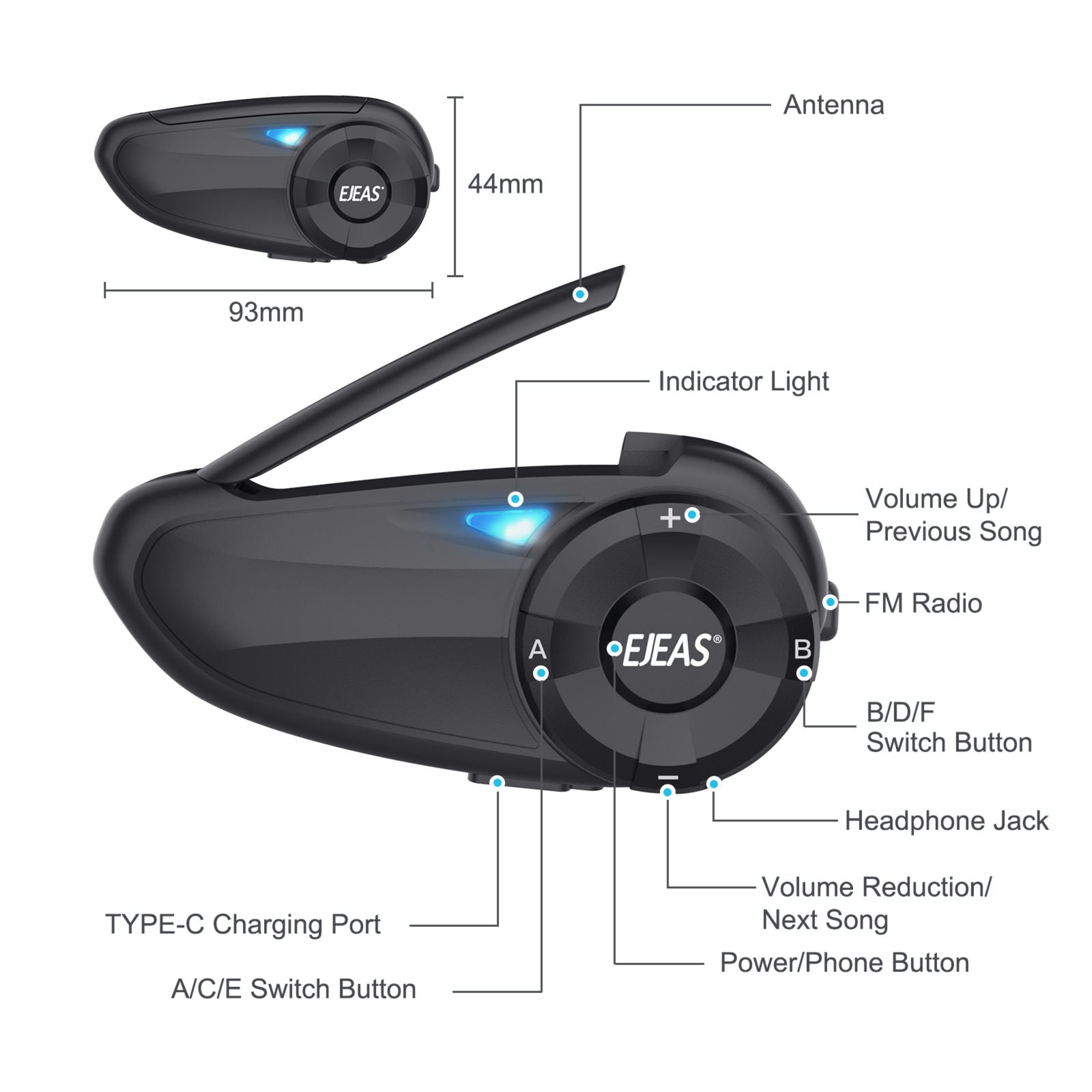 EJEAS Q7 Bluetooth Intercom with Remote Control