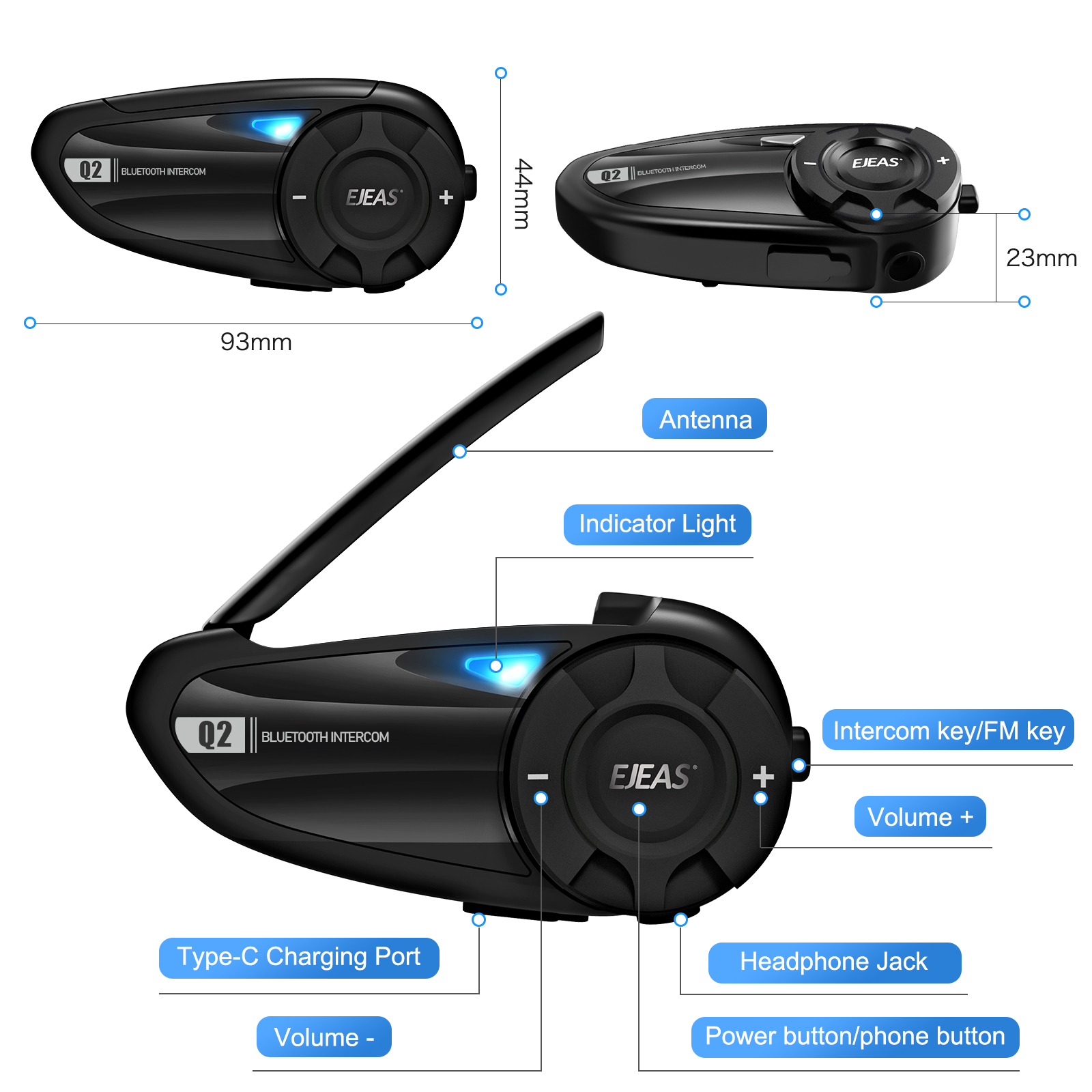 Interphone Bluetooth EJEAS Q2 avec EUC