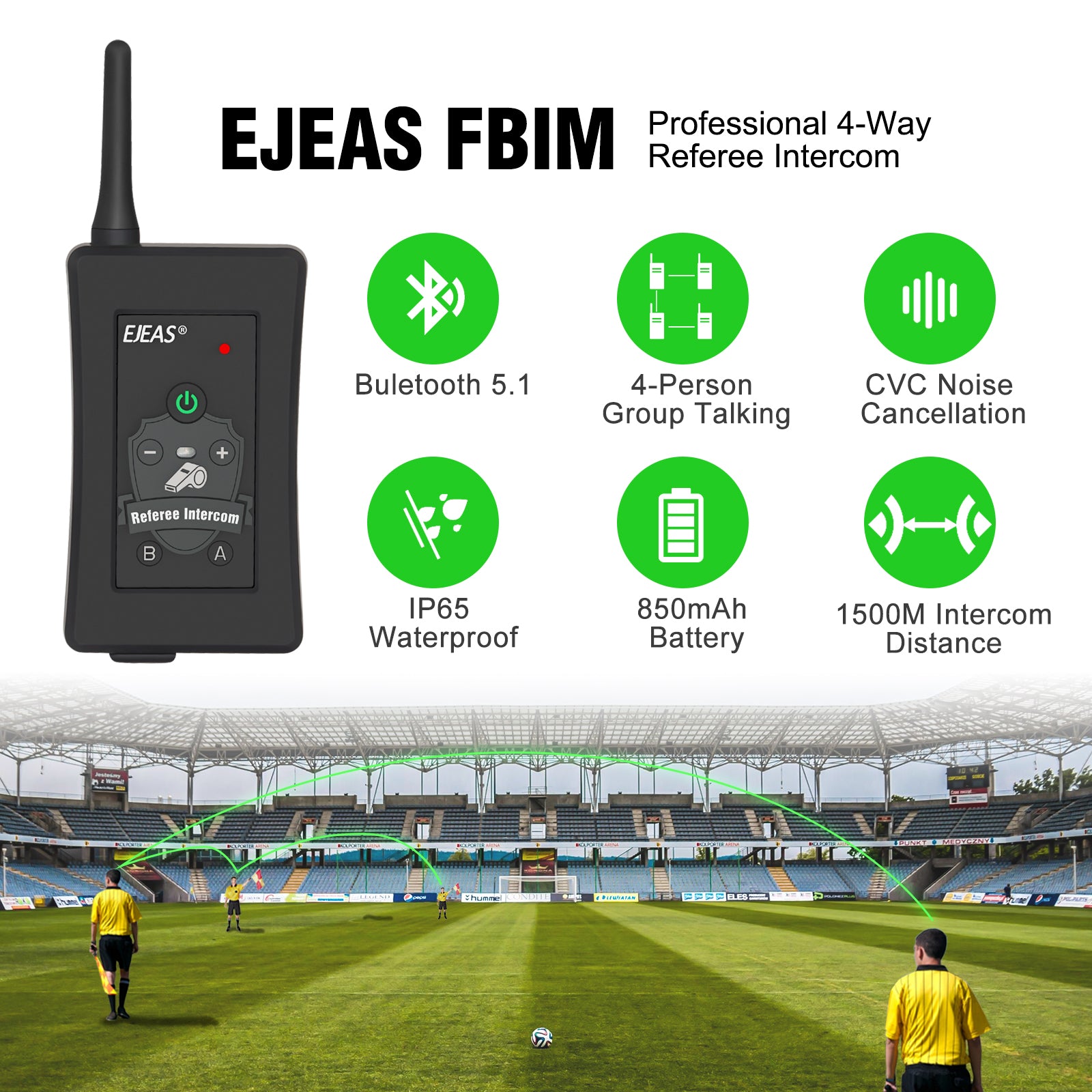 EJEAS 4PCS FBIM 4-Way Bluetooth Referee Headset for Soccer